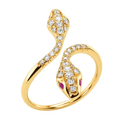 Artisan Women's Gold / White / Pink 18k Yellow Gold Pave Diamond & Ruby Snake Wrap Ring