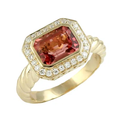 Artisan Women's Gold / White / Pink Pink Tourmaline Diamond Halo Ring In 14k Yellow Gold