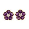Artisan Women's Gold / White / Purple Amethyst Gemstone & Diamond Stud Earrings In 18k Yellow Gold In Purple