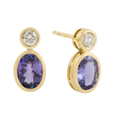 Artisan Women's Gold / White / Purple Statement Earrings With Natural Tanzanite & Diamonds In 18k Gold In Multi