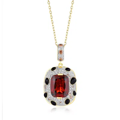 Artisan Women's Gold / White / Red 14k Yellow Gold Garnet & Diamond Pendant In Metallic