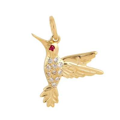 Artisan Women's Gold / White / Red Yellow Gold Hand Carved Bird Charm Pendant Ruby & Diamond