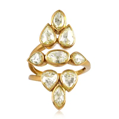 Artisan Women's Gold / White / Silver Rose Cut Diamond Long Ring In Yellow Gold 925 Sterling Silver In Multi