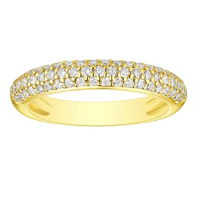Artisan Women's Gold / White Solid Yellow Gold Natural Pave Diamond Band Ring Handmade Jewelry