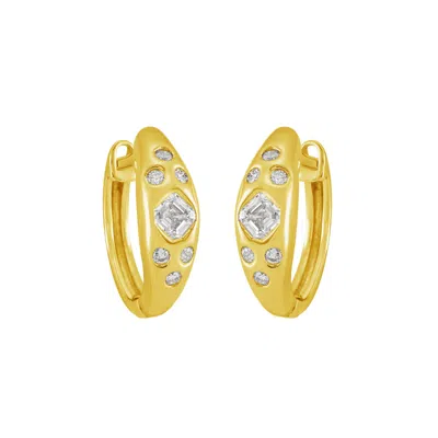 Artisan Women's Gold / White Square Cut Natural Diamond Hoop Earrings In Yellow Gold – Fine Jewelry In Multi