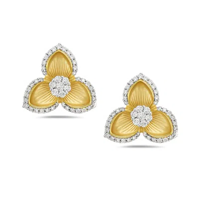 Artisan Women's Gold / White Statement Diamond Flower Earrings In 14k Yellow Gold