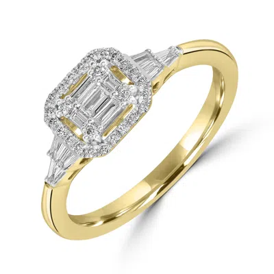 Artisan Women's Gold / White Tapered Baguette Diamond Pave Designer Band Ring In Yellow Gold In Multi