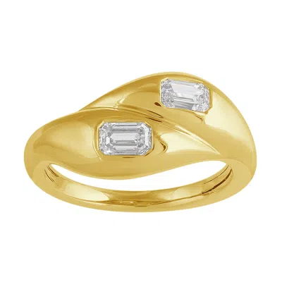 Artisan Women's Gold / White Twin Emerald-cut Diamond Bypass Ring In 14k Yellow Gold