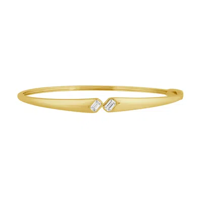 Artisan Women's Gold / White Twin Emerald-cut Diamond Open Bypass Bangle In 14k Yellow Gold