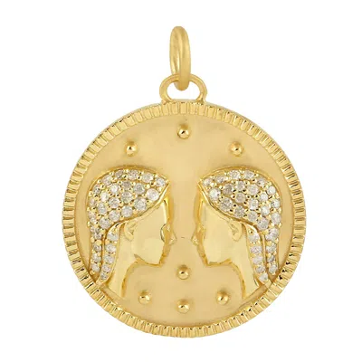 Artisan Women's Gold / White / Yellow Gemini Zodiac Signet Pendant With Diamonds In 14k Yellow Gold In Multi