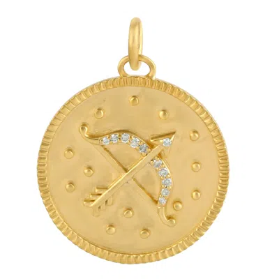 Artisan Women's Gold / White Yellow Gold With Diamond Sagittarius Zodiac Signet Pendant