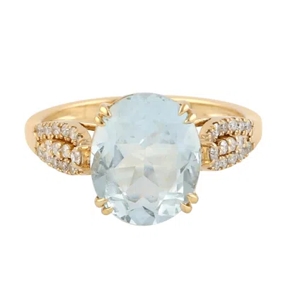 Artisan Women's Gold / White / Yellow Natural Oval Aquamarine & Diamond Cocktail Ring In 18k Gold