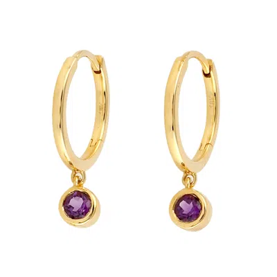 Artisan Women's Gold / Yellow 18k Yellow Gold Amethyst Drop Hoop Earrings