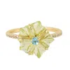 Artisan Women's Gold / Yellow Carved Lemon Quartz, Blue Topaz & Sapphire Flower Ring In 18k Gold In Gold