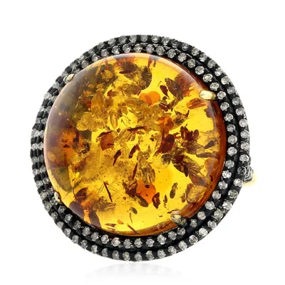 Artisan Women's Gold / Yellow / Orange 14k Gold & Silver In Pave Diamond With Amber Cocktail Ring