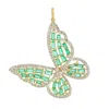 Artisan Women's Gold / Yellow / White 14k Yellow Gold Diamond & Baguette Emerald Butterfly Pendant In Green