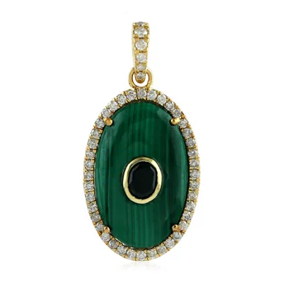 Artisan Women's Green / Gold 18k Yellow Gold Malachite, Black Spinel & Diamond Oval Pendant