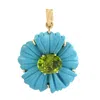 Artisan Women's Green / Gold / Blue Carved Turquoise & Peridot Gemstone Tropical Flower Pendant In 18k Gold In Multi