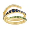 Artisan Women's Green / Gold Blue Sapphire & Tsavorite Gemstone Pave Diamond Spiral Ring In Gold