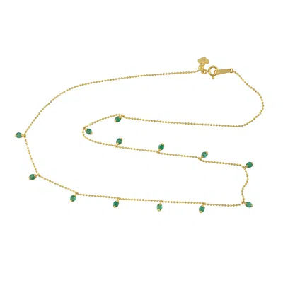 Artisan Women's Green / Gold Emerald Gemstone Bead Chain Princess Necklace In Yellow Gold