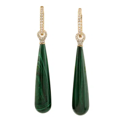 Artisan Women's Green / Gold Natural Pave Diamond & Beautiful Malachite Drop Danglers Earrings In 18k Yellow In Green/gold