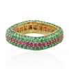 Artisan Women's Green / Gold / Red Emerald And Ruby Gemstone Band Ring In Solid Yellow Gold In Gold