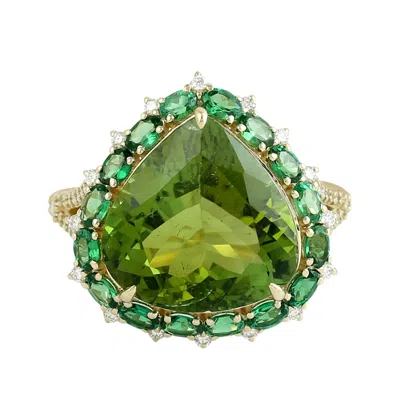 Artisan Women's Green / Gold Tourmaline & Tsavorite Pave Diamond Cocktail Ring In Yellow Gold In Multi