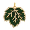 Artisan Women's Green / Gold / White Natural Diamond Leaf Pendant With Enamel In 14k Gold In Green