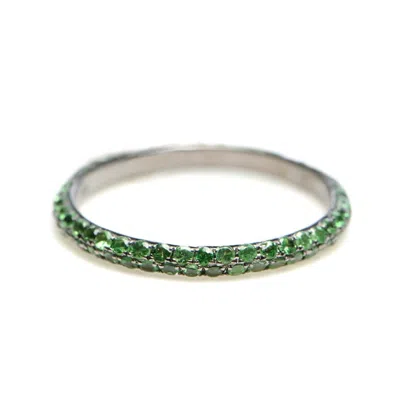 Artisan Women's Green / Grey 18k Oxidized Gold With Tsavorite Gemstone Half Eternity Band Ring