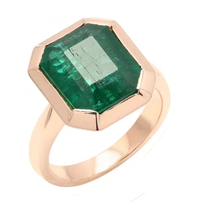 Artisan Women's Green / Rose Gold Natural Emerald Rose Gold Cocktail Ring Handmade Jewelry