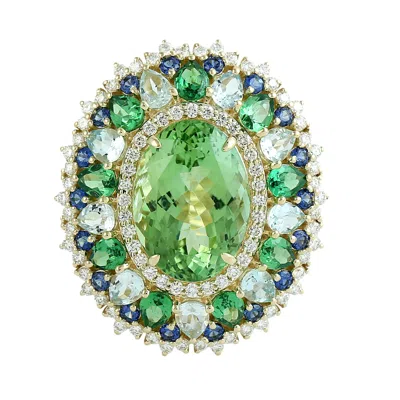Artisan Women's Green Tourmaline & Multi Gemstone Prong Diamond Cocktail Ring In Gold