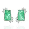 Artisan Women's Green / White Carved Jade & Sapphire Earrings With Diamond Accents In 18k White Gold In Metallic