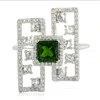 Artisan Women's Green / White Designer Chrome Diopside & Diamond Cocktail Ring In White Gold In Silver
