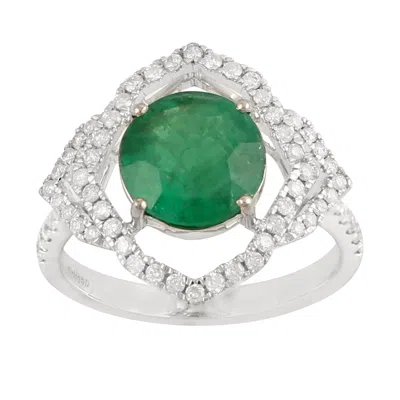 Artisan Women's Green / White Designer Diamond & Emerald Cocktail Ring In White Gold
