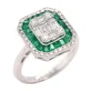 Artisan Women's Green / White Designer Emerald & Diamond Baguette Cocktail Ring In White Gold In Silver