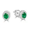Artisan Women's Green / White Emerald Gemstone Prong Diamond Stud Earrings In White Gold