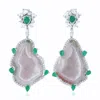 Artisan Women's Green / White Geode, Emerald & White Sapphire Dangle Earrings With Pave Diamonds In White Go In Multi