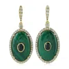 Artisan Women's Green / White / Gold 18k Gold Pave Diamond Malachite Spinel Evil Eye Dangle Earrings In Green