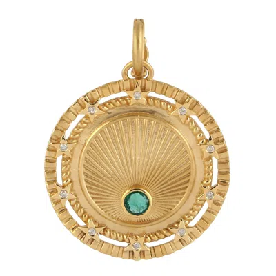 Artisan Women's Green / White / Gold Emerald Birthstone & Diamond Sunburst Pendant In Yellow Gold
