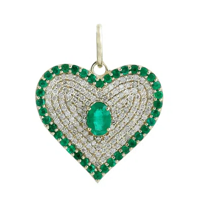 Artisan Women's Green / White / Gold Heart-shaped Emerald Center Diamond Pendant In Gold – Romantic Luxury J In Multi