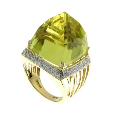 Artisan Women's Green / White / Gold Lemon Quartz Diamond 18k Solid Gold Cocktail Ring