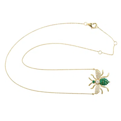 Artisan Women's Green / White / Gold Natural Emerald & Diamond Bumble Bee Choker Necklace In Gold