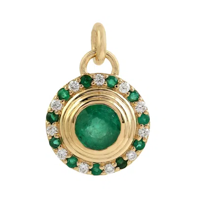 Artisan Women's Green / White / Gold Natural Emerald & Diamond Charm Pendant In Yellow Gold In Multi