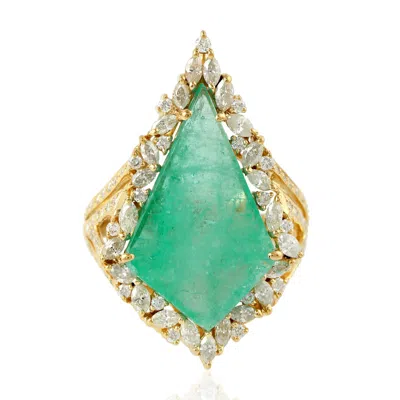 Artisan Women's Green / White / Gold Natural Emerald & Rose Cut Diamond Cocktail Ring In Yellow Gold