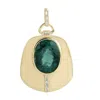Artisan Women's Green / White / Gold Oval Tourmaline & Baguette Diamond Pendant In 18k Gold In Multi
