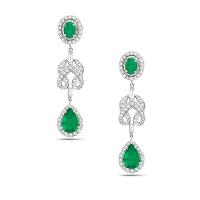 Artisan Women's Green / White White Gold Diamond Regal Radiance Dangling Earrings Emeralds Fit For Royalty In Green/white