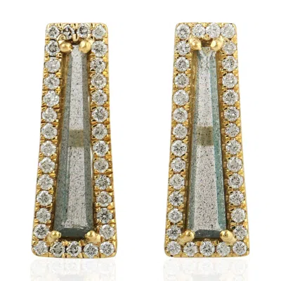 Artisan Women's Grey / Gold / White Labradorite & Diamond Tapered Stud Earrings In Yellow Gold