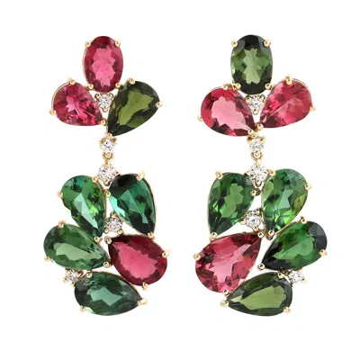 Artisan Women's Luxury Colorful Tourmaline & Diamond Earrings In Yellow Gold In Multi