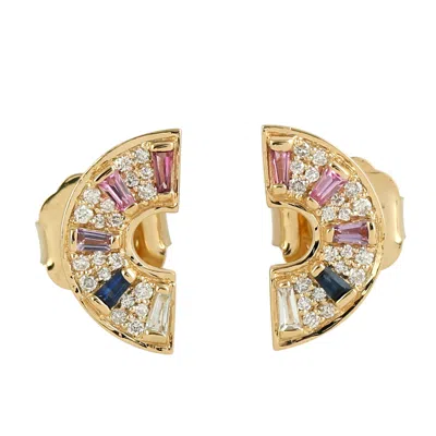 Artisan Women's Luxury Multi Gemstone & Diamond Earrings In Yellow Gold