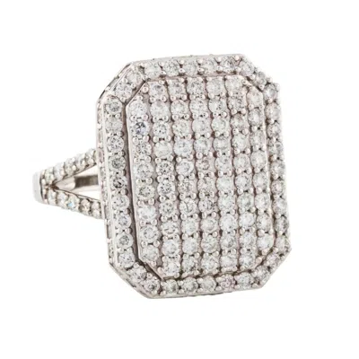 Artisan Women's Modern Square Natural Diamond Ring In 14k White Gold In Silver